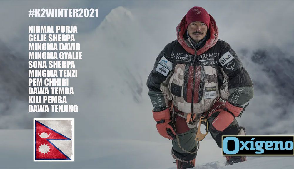 Equipo nepalí en la cima del K2